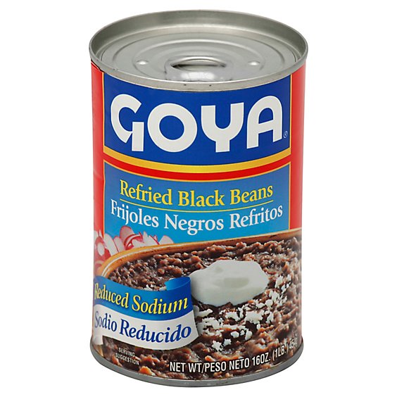 Goya Beans Refried Black Reduced Sodium Can - 16 Oz
