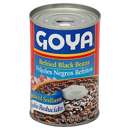 Goya Beans Refried Black Reduced Sodium Can - 16 Oz - Image 1