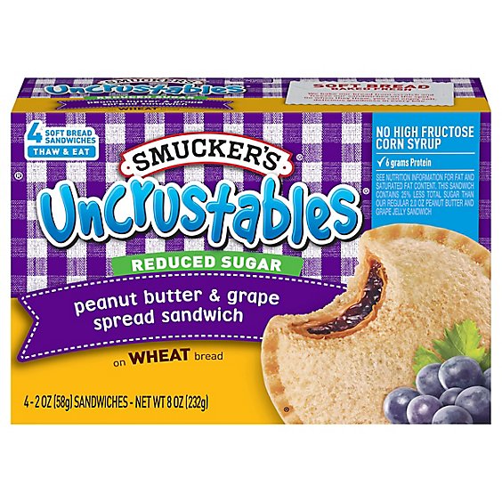 Smuckers Uncrustables Sandwiches Whole Wheat Reduced Sugar Peanut Butter & Grape Spread - 4-2 Oz.