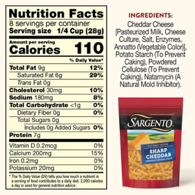 Sargento Shredded Sharp Natural Cheddar Cheese Traditional Cut - 8 Oz - Image 5