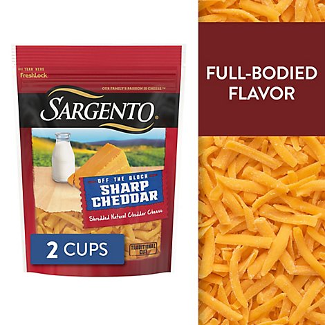Sargento Off the Block Cheese Shredded Sharp Cheddar - 8 Oz