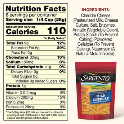 Sargento Shredded Mild Natural Cheddar Cheese Traditional Cut - 8 Oz - Image 4