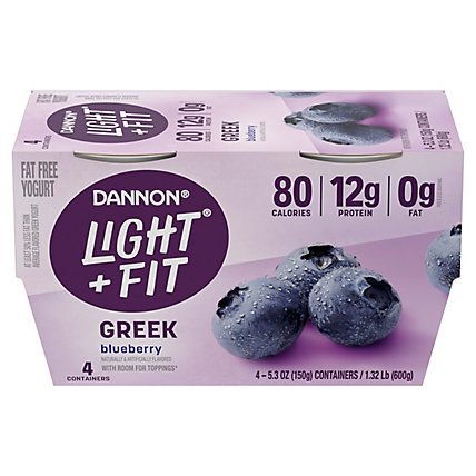 Dannon Light + Fit Non Fat Gluten Free Blueberry Greek Yogurt - 4-5.3 Oz - Image 1