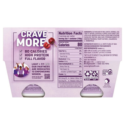 Light + Fit Nonfat Gluten-Free Cherry Greek Yogurt Multipack - 4-5.3 Oz - Image 2