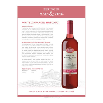 Beringer Wine White Zinfandel Moscato - 750 Ml - jewelosco