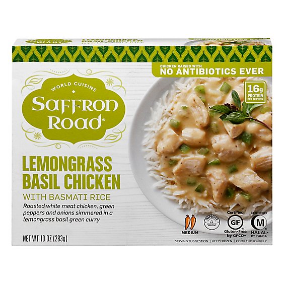 Saffron Road Lemongrass Basil Chicken Gluten Free Thai Frozen Meal - 10 Oz