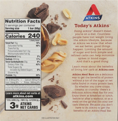 Atkins Bar Chocolate Peanut Butter - 5-1.69 Oz - Image 6