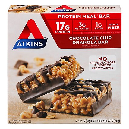 Atkins Meal Bar Chocolate Chip Granola - 5-1.69 Oz - Image 3