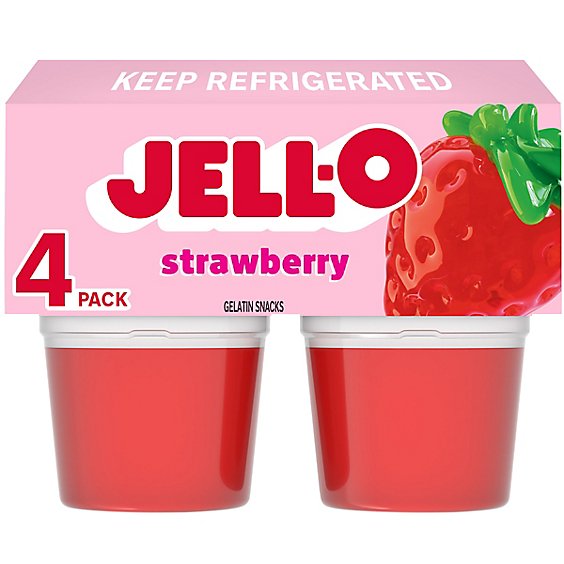 Jell-O Original Strawberry Ready to Eat Jello Cups Gelatin Snack Cups - 4 Count