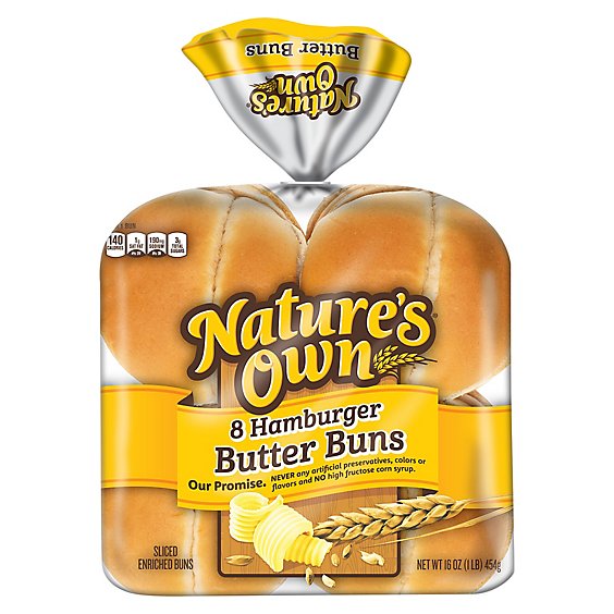Natures Own Hamburger Butter Buns Soft White Bread Hamburger Buns 8 Count - 16 Oz