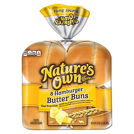 Natures Own Hamburger Butter Buns Soft White Bread Hamburger Buns 8 Count - 16 Oz - Image 1