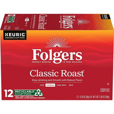 Folgers Gourmet Selections Coffee K-Cup Pods Medium Roast Classic Roast - 12-0.28 Oz