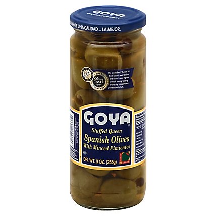 Goya Olives Queen Spanish Stuffed with Minced Pimientos - 9 Oz - Image 1