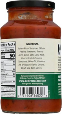 DelGrosso Pasta Sauce Ultra Premium Chef Johns Tomato Basil Masterpiece Jar - 26 Oz - Image 6