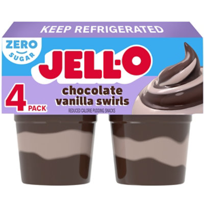 Jell-O Chocolate Vanilla Swirls Sugar Free Ready to Eat Pudding Cups Snack Cups - 4 Count - Image 1