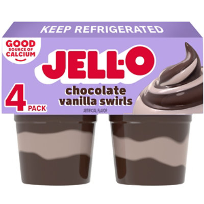 Jell-O Original Chocolate Vanilla Swirls Ready to Eat Pudding Cups Snack - 4 Count - Image 1