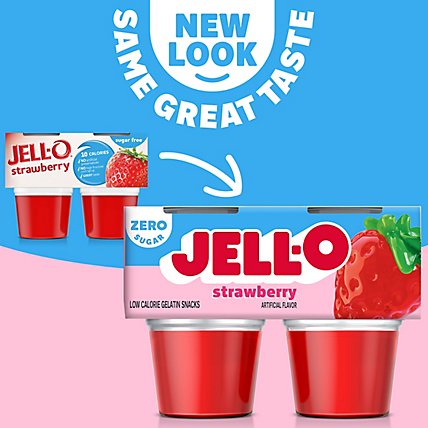 Jell-O Strawberry Sugar Free Ready to Eat Jello Cups Gelatin Snack Cups - 4 Count - Image 2