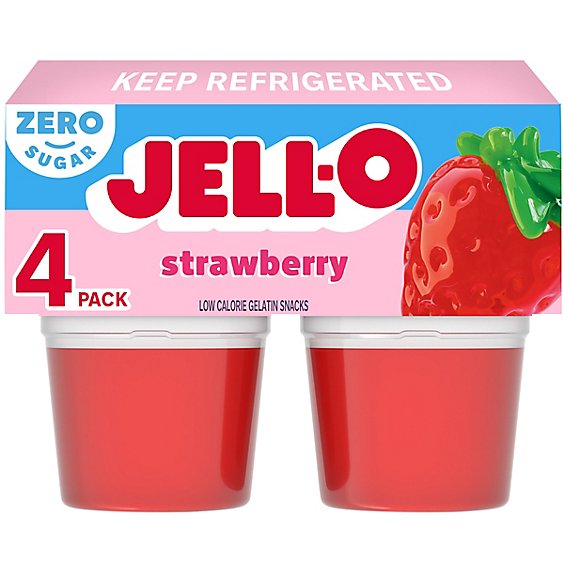 Jell-O Strawberry Sugar Free Ready to Eat Jello Cups Gelatin Snack Cups - 4 Count