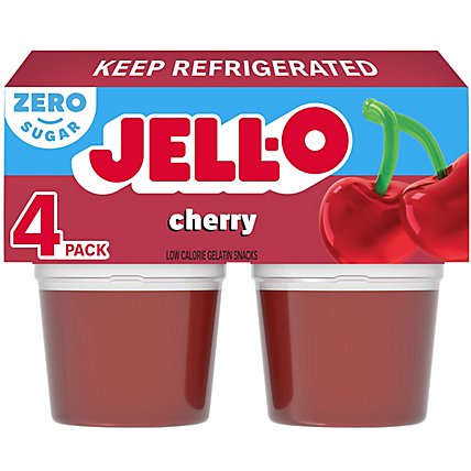 Jell-O Cherry Sugar Free Ready to Eat Jello Cups Gelatin Snack - 4 Count - Image 1