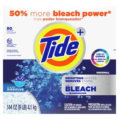  Tide Plus Bleach Laundry Detergent Powder Original - 144 Oz. 