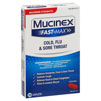 Mucinex Fast-Max Cold Flu and Sore Throat Medicine Multi Symptom Caplets - 20 Count