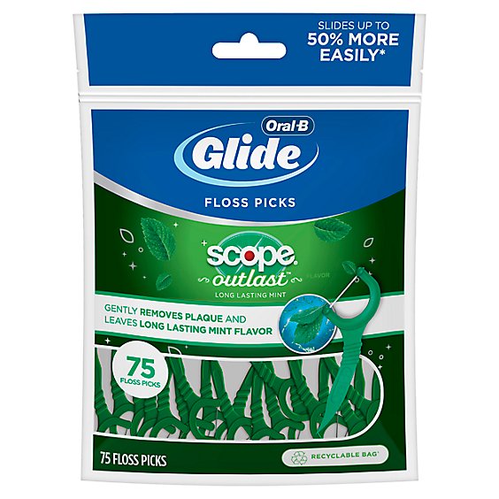 Oral-B Glide Mint with Long Lasting Scope Flavor Dental Floss Picks - 75 Count