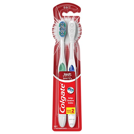 Colgate 360° Optic White Whitening Manual Toothbrush Soft - 2 Count