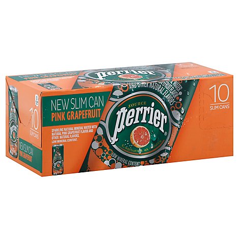 Perrier Pink Grapefruit Flavored Carbonated Mineral Water Slim Cans - 10-8.45 Fl. Oz.