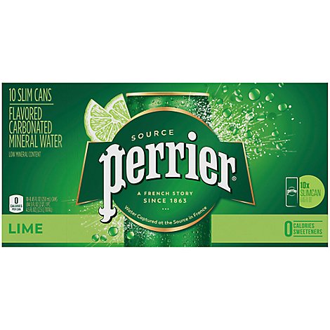 Perrier Lime Flavored Carbonated Mineral Water Slim Cans - 10-8.45 Fl. Oz.
