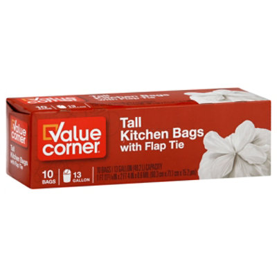 Value Corner Kitchen Bags Drawstring Tall 13 Gallon - 10 Count - Safeway
