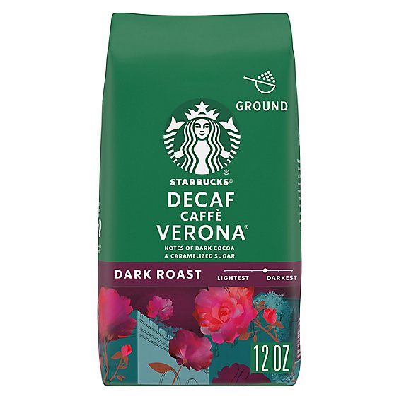 Starbucks Decaf Caffe Verona 100% Arabica Dark Roast Ground Coffee Bag - 12 Oz