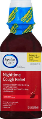 Signature Care Cough Relief Nighttime Antihistamine Cherry Flavor - 12 ...