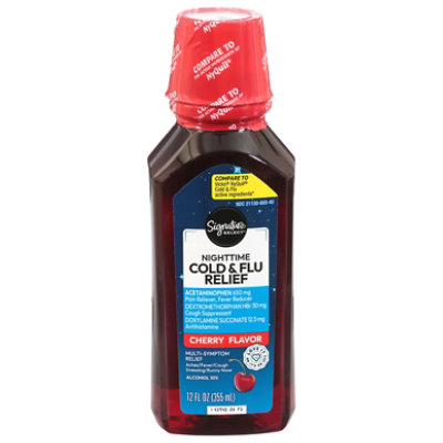 Signature Select/Care Cold & Flu Relief Nighttime Acetaminophen 650mg Cherry - 12 Fl. Oz. - Image 4