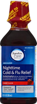 Signature Select/Care Cold & Flu Relief Nighttime Acetaminophen 650mg Cherry - 12 Fl. Oz. - Image 2