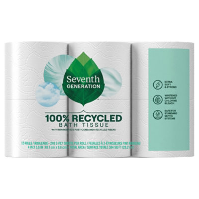 Seventh Generation Bath Tissue 2-Ply 100% Recycled Paper White 240 Sheets - 6 Roll - Image 2