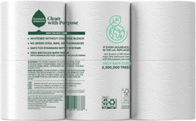 Seventh Generation Bath Tissue 2-Ply 100% Recycled Paper White 240 Sheets - 6 Roll - Image 3