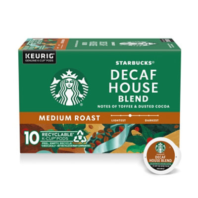 Starbucks Decaf House Blend 100% Arabica Medium Roast K Cup Coffee Pods Box 10 Count - Each