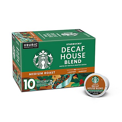 Starbucks Decaf House Blend 100% Arabica Medium Roast K Cup Coffee Pods Box 10 Count - Each - Image 1