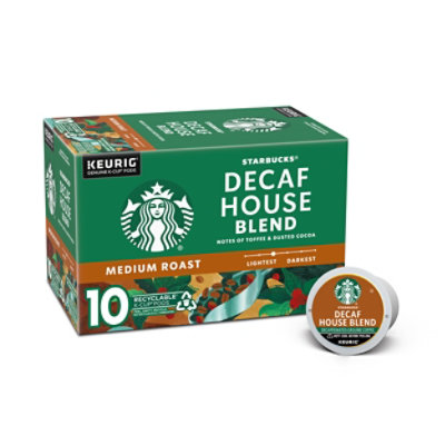 Starbucks Decaf House Blend 100% Arabica Medium Roast K Cup Coffee Pods Box 10 Count - Each