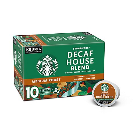 Starbucks Coffee K-Cup Pods Medium Roast House Blend Decaf Box - 10-0.42 Oz