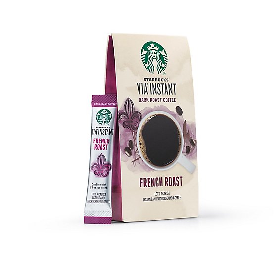 Starbucks VIA Instant French Roast 100% Arabica Dark Roast Coffee Packets Box 8 Count - Each