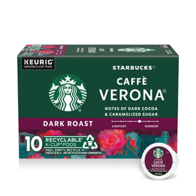 Starbucks Caffe Verona 100% Arabica Dark Roast K Cup Coffee Pods Box 10 Count - Each