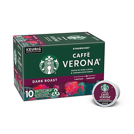 Starbucks Caffe Verona 100% Arabica Dark Roast K Cup Coffee Pods Box 10 Count - Each
