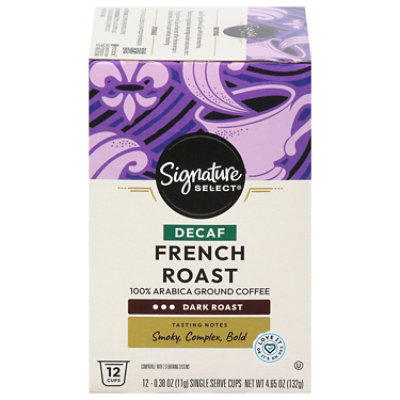 Signature SELECT Coffee Pods Single Serve Dark Roast French Roast Decaf - 12 Count