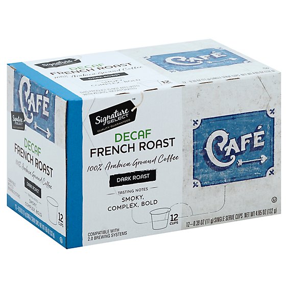 Signature SELECT Coffee Pods Single Serve Dark Roast French Roast Decaf - 12-0.39 Oz