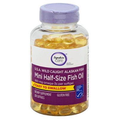 Signature Care Fish Oil Mini 1200mg Omega 3 360mg Dietary Supplement Softgel - 200 Count