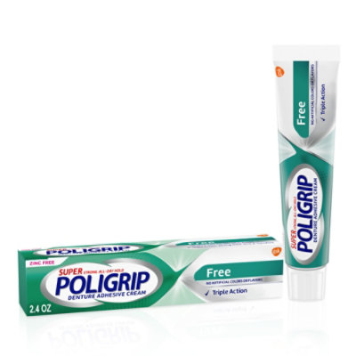 Poligrip Denture Adhesive Cream Super Strong Free - 2.4 Oz