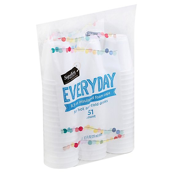 Signature SELECT Cups Everyday Insulated Cups Foam 8.5 Ounces For Hot And Cold - 51 Count