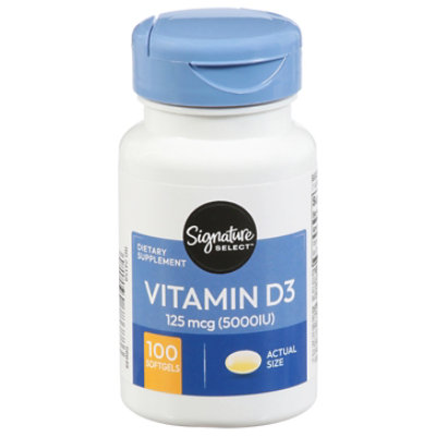 Signature Select/Care Vitamin D3 125mcg Dietary Supplement Softgel - 100 Count - Image 1