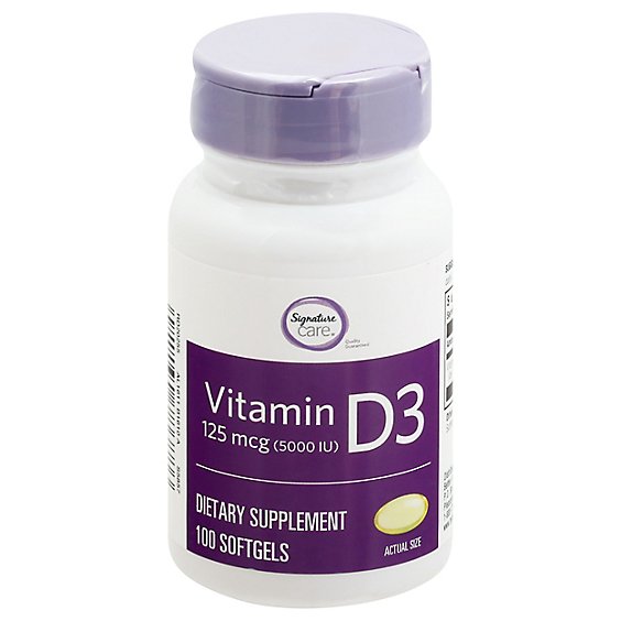 Signature Care Vitamin D3 125mcg Dietary Supplement Softgel - 100 Count